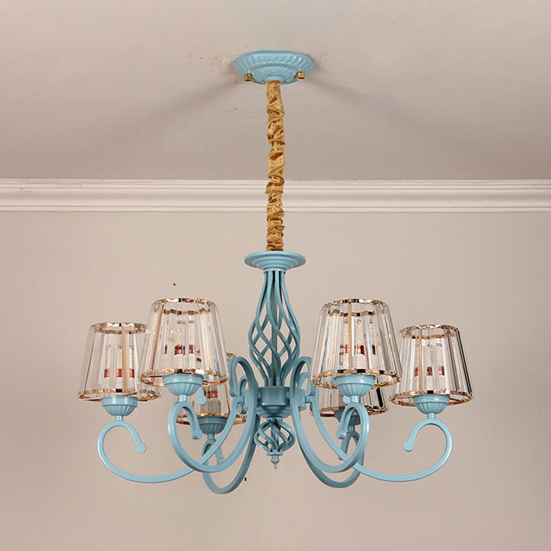 Blue Tapered Chandelier Pendant Light Modern Style Clear Crystal Multi Lights Pendant Lamp