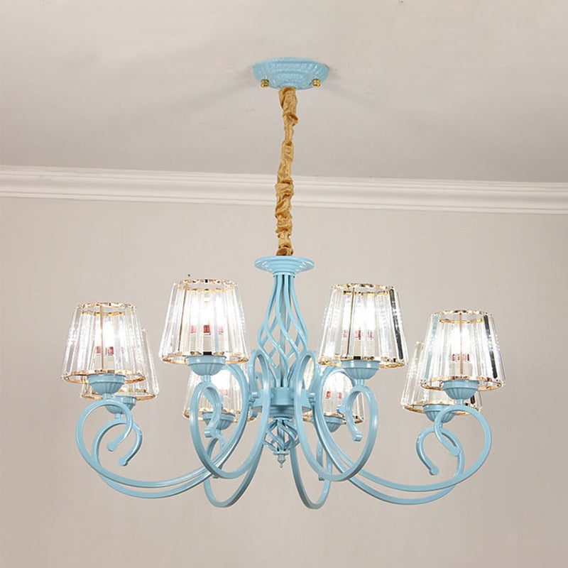 Blue Tapered Chandelier Pendant Light Modern Style Clear Crystal Multi Lights Pendant Lamp