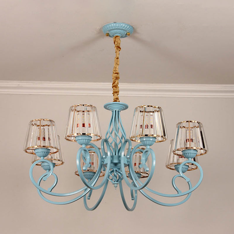 Blue Tapered Chandelier Pendant Light Modern Style Clear Crystal Multi Lights Pendant Lamp