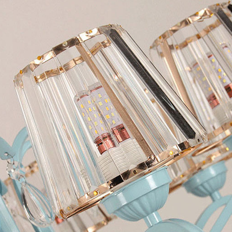 Blue Tapered Chandelier Pendant Light Modern Style Clear Crystal Multi Lights Pendant Lamp
