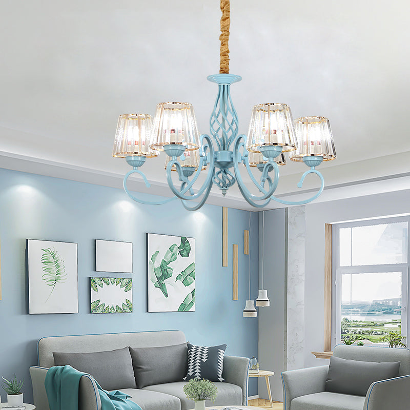 Blue Tapered Chandelier Pendant Light Modern Style Clear Crystal Multi Lights Pendant Lamp