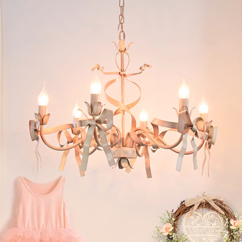 Multi Lights Pink Metal Suspension Pendant Light Curved Arm Modern Style Hanging Lamps