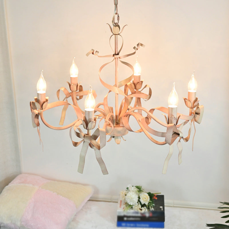 Multi Lights Pink Metal Suspension Pendant Light Curved Arm Modern Style Hanging Lamps