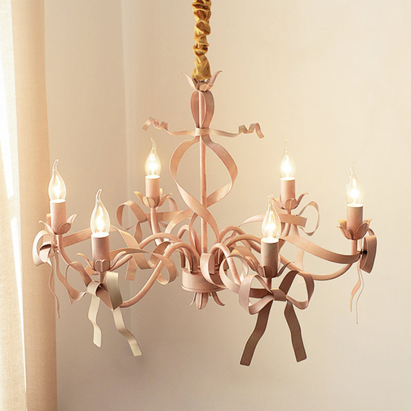 Multi Lights Pink Metal Suspension Pendant Light Curved Arm Modern Style Hanging Lamps