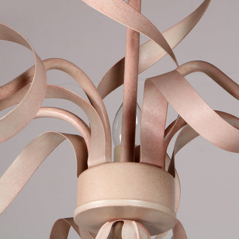 Multi Lights Pink Metal Suspension Pendant Light Curved Arm Modern Style Hanging Lamps