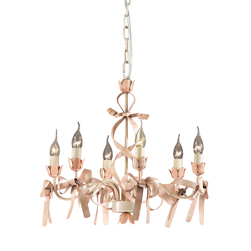 Multi Lights Pink Metal Suspension Pendant Light Curved Arm Modern Style Hanging Lamps