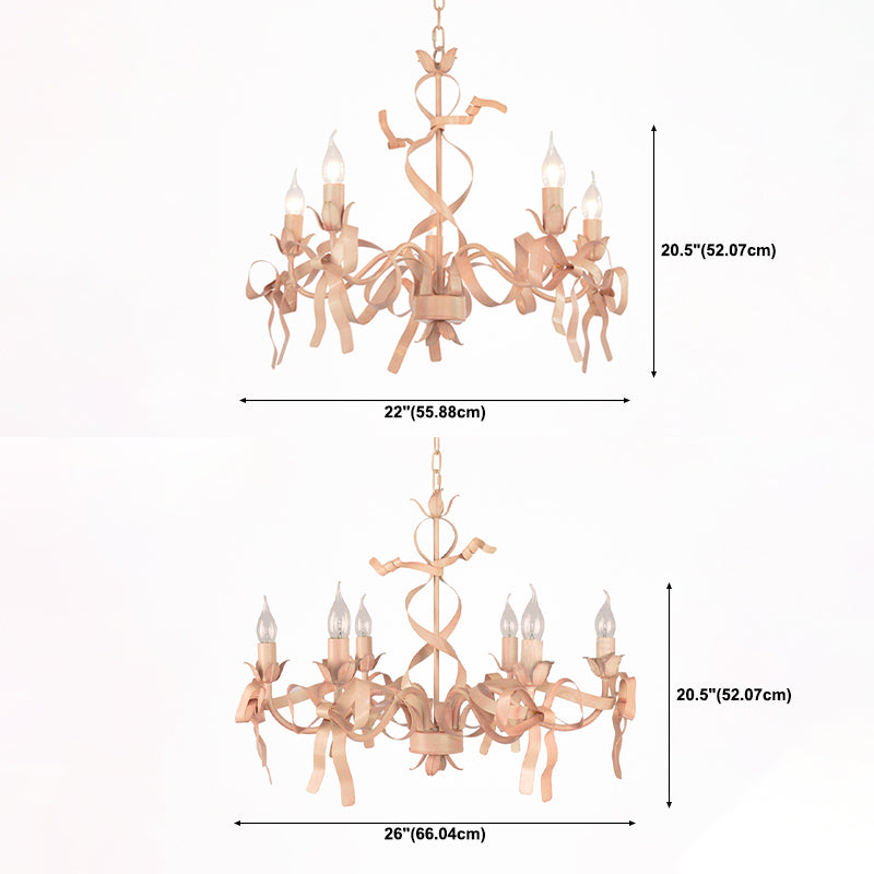 Multi Lights Pink Metal Suspension Pendant Light Curved Arm Modern Style Hanging Lamps