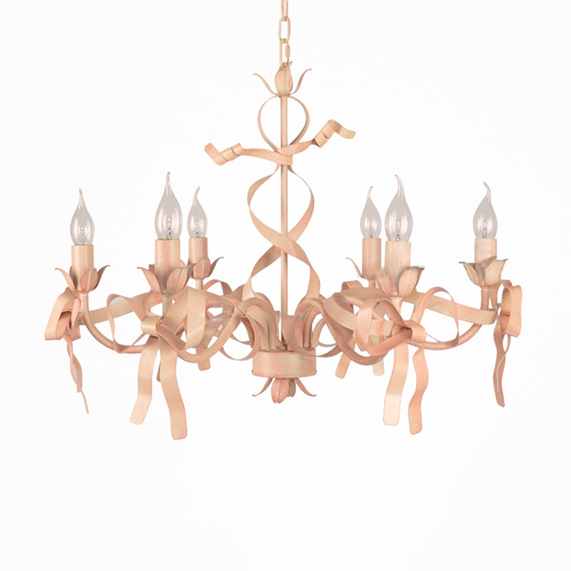 Multi Lights Pink Metal Suspension Pendant Light Curved Arm Modern Style Hanging Lamps