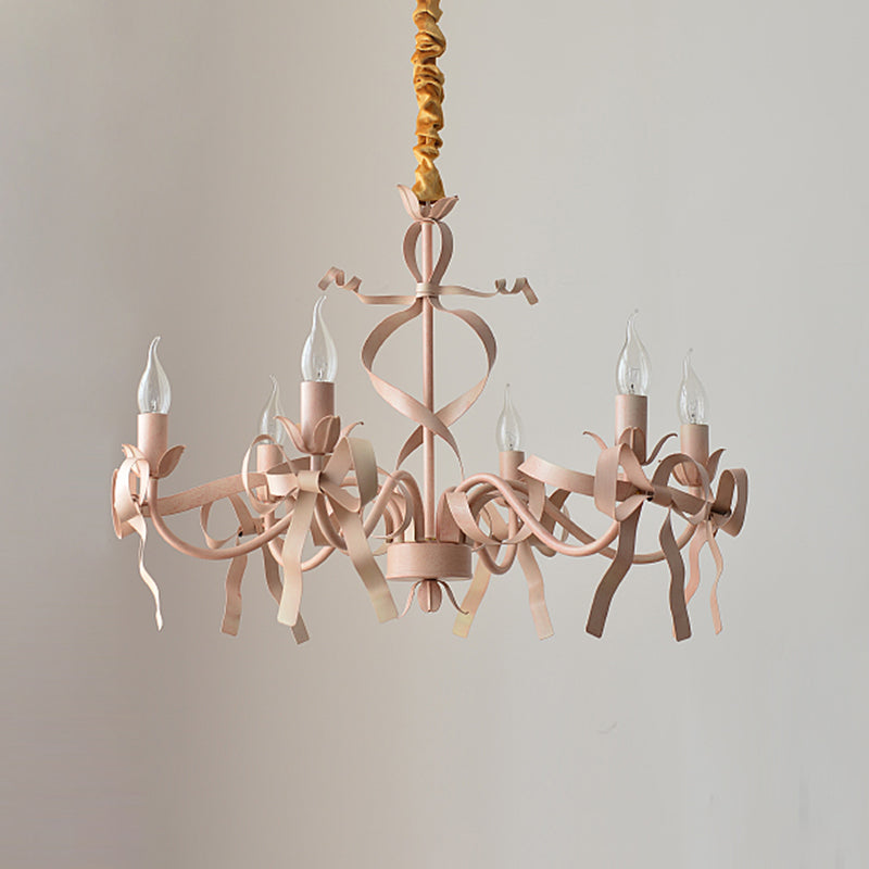 Multi Lights Pink Metal Suspension Pendant Light Curved Arm Modern Style Hanging Lamps