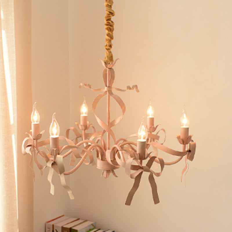 Multi Lights Pink Metal Suspension Pendant Light Curved Arm Modern Style Hanging Lamps
