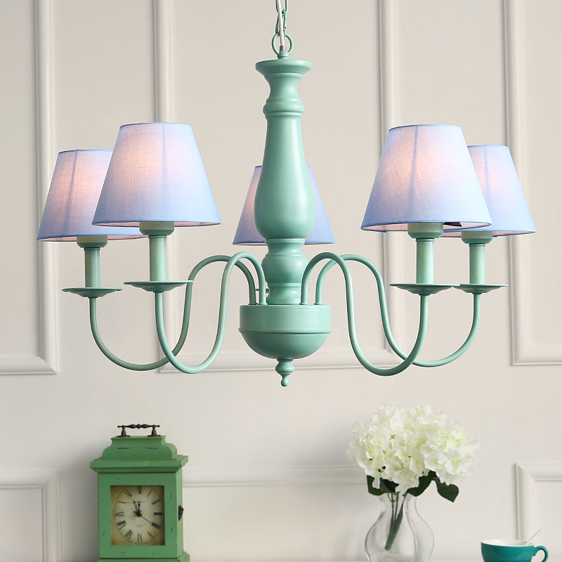 Modern Style Green Ceiling Chandelier Swooping Arm Metal 5-Lights Pendant Lighting Fixtures