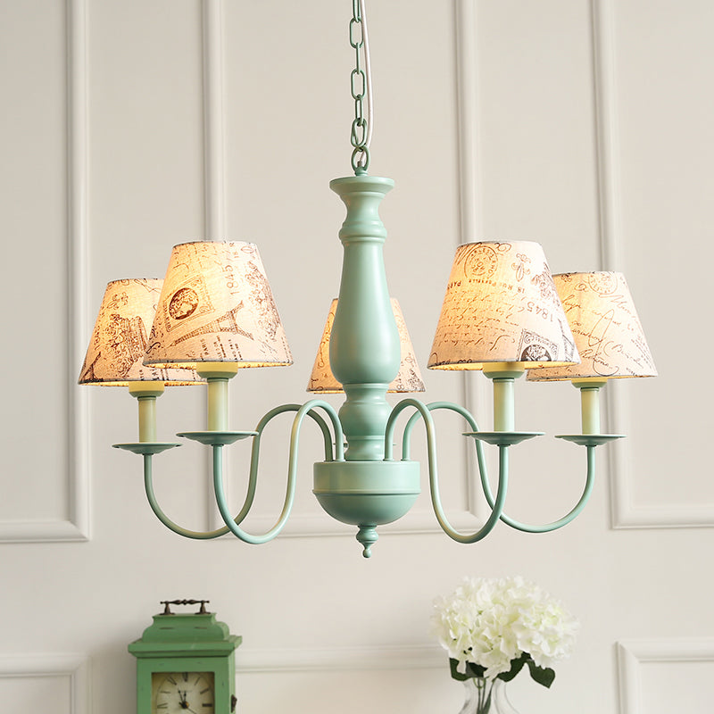 Modern Style Green Ceiling Chandelier Swooping Arm Metal 5-Lights Pendant Lighting Fixtures