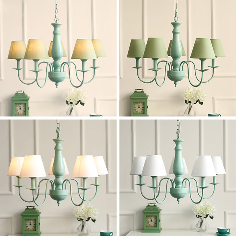Modern Style Green Ceiling Chandelier Swooping Arm Metal 5-Lights Pendant Lighting Fixtures