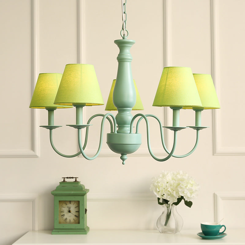 Modern Style Green Ceiling Chandelier Swooping Arm Metal 5-Lights Pendant Lighting Fixtures