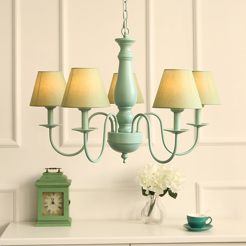 Modern Style Green Ceiling Chandelier Swooping Arm Metal 5-Lights Pendant Lighting Fixtures