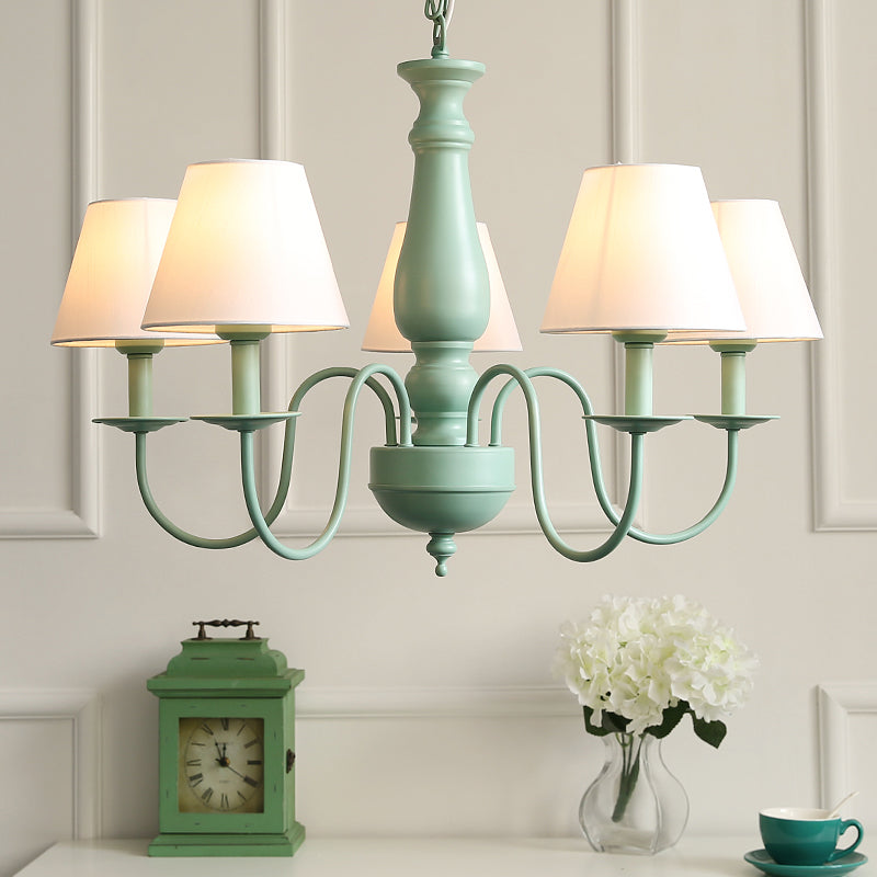 Modern Style Green Ceiling Chandelier Swooping Arm Metal 5-Lights Pendant Lighting Fixtures