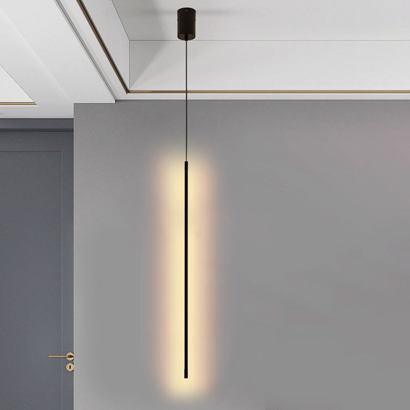 Simple Modern Style Line Shape Pendant Metal 1 Light Hanging Light in Black for Living Room Bedroom