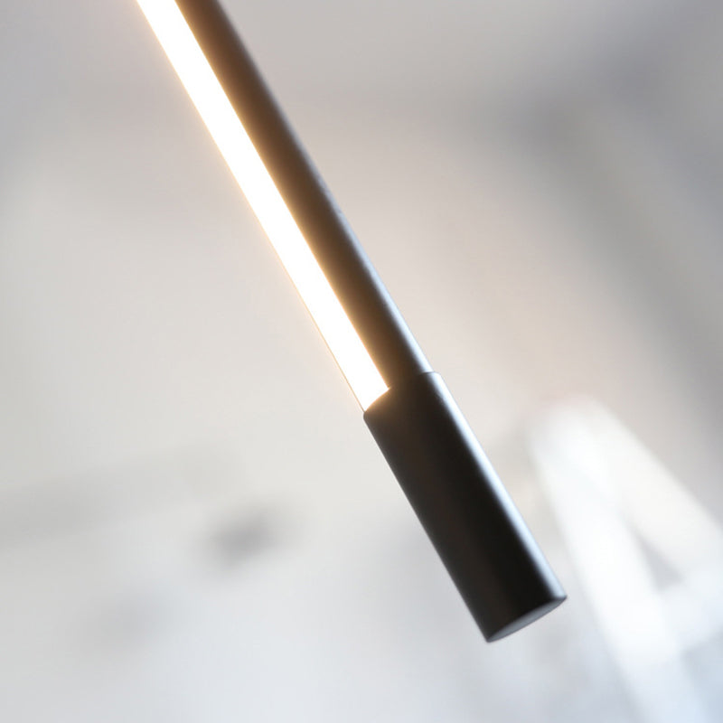 Simple Modern Style Line Shape Pendant Metal 1 Light Hanging Light in Black for Living Room Bedroom