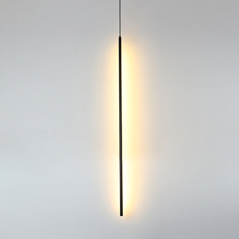 Simple Modern Style Line Shape Pendant Metal 1 Light Hanging Light in Black for Living Room Bedroom