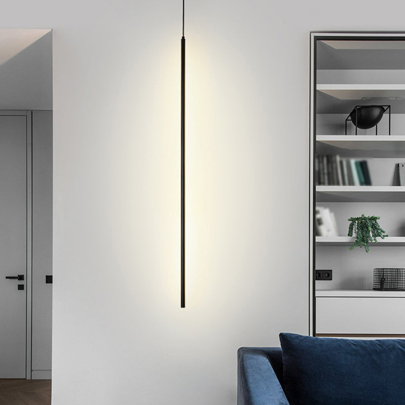 Simple Modern Style Line Shape Pendant Metal 1 Light Hanging Light in Black for Living Room Bedroom