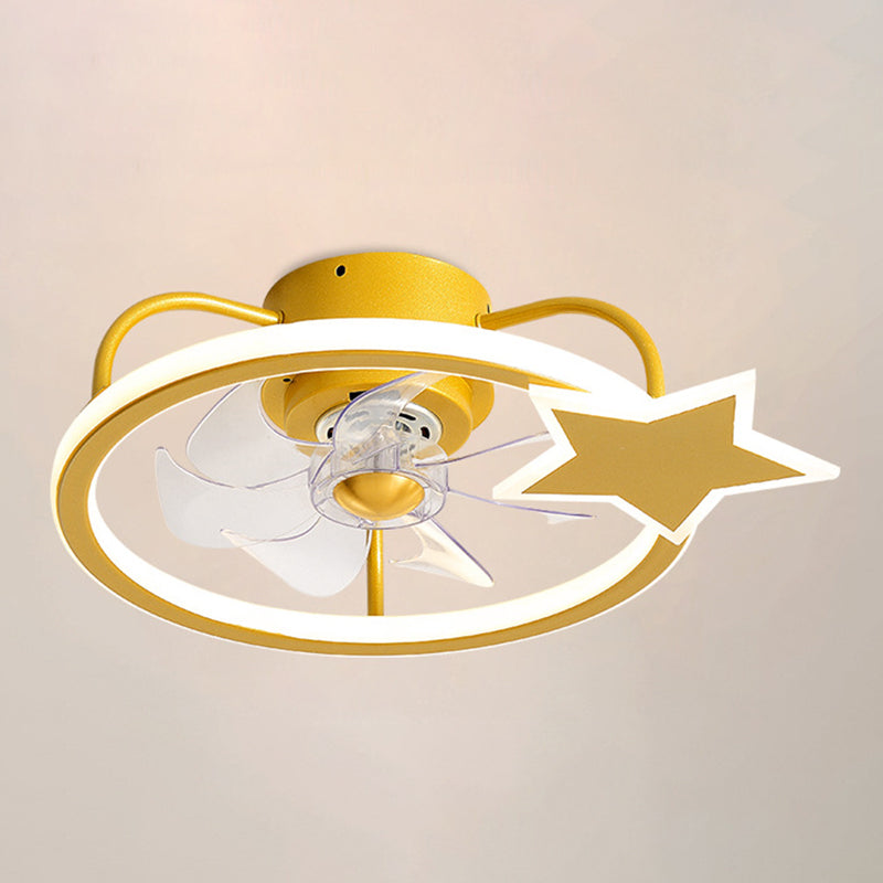 Kids Creative LED Fan Light Lacquered Iron Geometric Ceiling Fans with Acrylic Shade for Bedroom