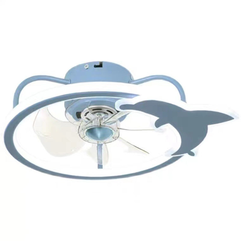 Kids Creative LED Fan Light Lacquered Iron Geometric Ceiling Fans with Acrylic Shade for Bedroom
