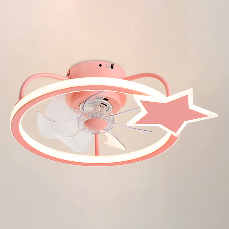 Ventilador de LED creativo para niños Ligas lacas de techo geométrico de hierro lacado con sombra acrílica para dormitorio