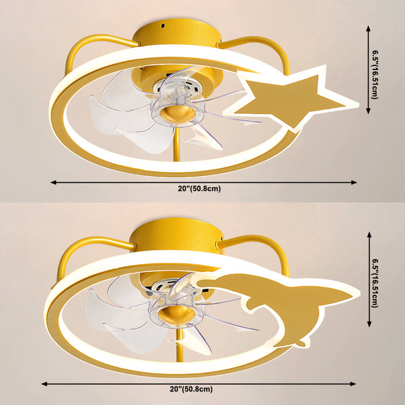 Kids Creative LED Fan Light Lacquered Iron Geometric Ceiling Fans with Acrylic Shade for Bedroom