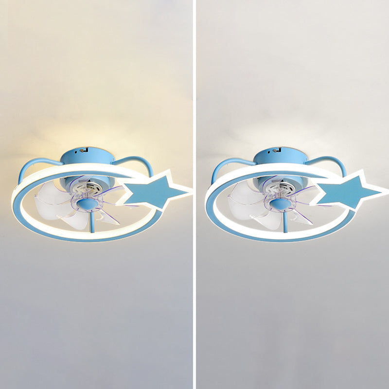 Kids Creative LED Fan Light Lacquered Iron Geometric Ceiling Fans with Acrylic Shade for Bedroom