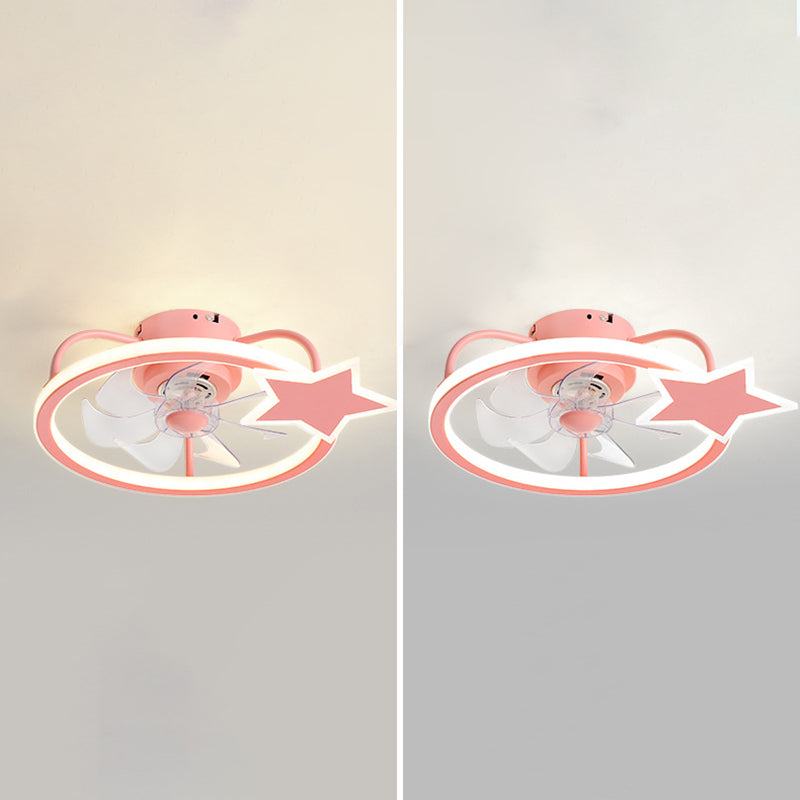 Kids Creative LED Fan Light Lacquered Iron Geometric Ceiling Fans with Acrylic Shade for Bedroom