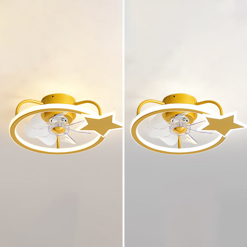 Kids Creative LED Fan Light Lacquered Iron Geometric Ceiling Fans with Acrylic Shade for Bedroom