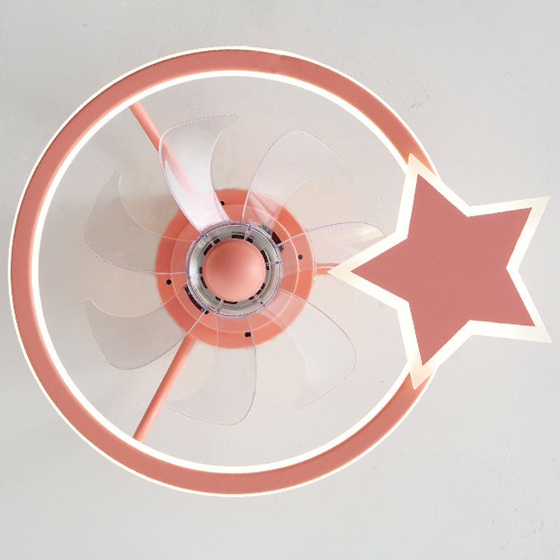 Kids Creative LED Fan Light Lacquered Iron Geometric Ceiling Fans with Acrylic Shade for Bedroom