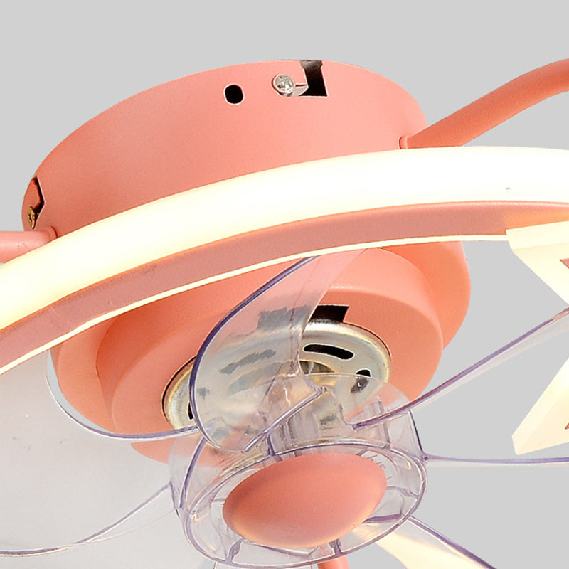 Kids Creative LED Fan Light Lacquered Iron Geometric Ceiling Fans with Acrylic Shade for Bedroom