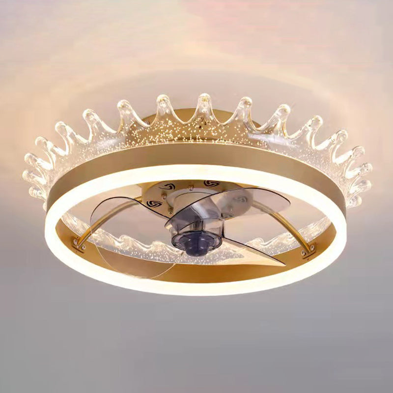 Ventiladores de techo LED de oro acrílico en niños Estilo creativo Luz de techo de hierro forjado para dormitorio