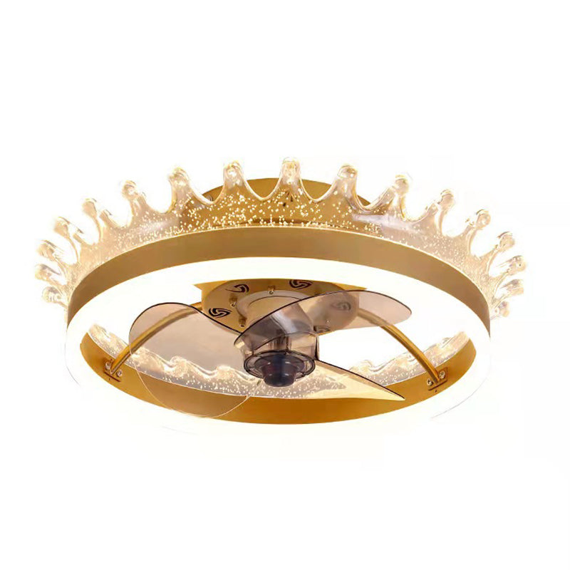Ventiladores de techo LED de oro acrílico en niños Estilo creativo Luz de techo de hierro forjado para dormitorio