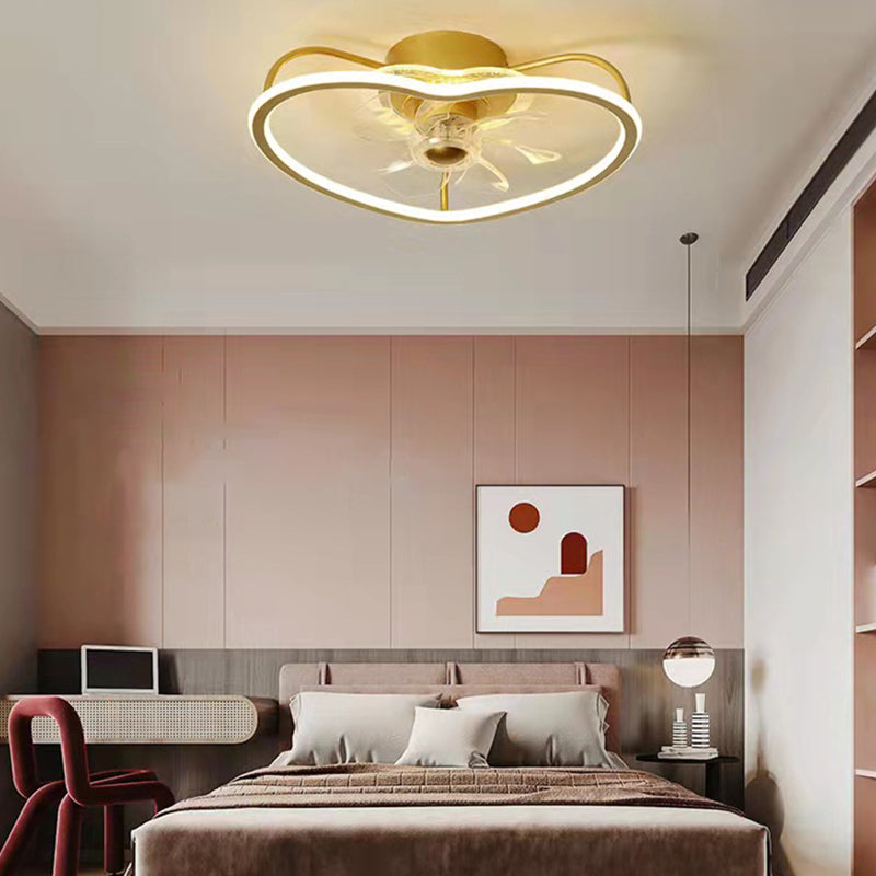 Ventiladores de techo LED de oro acrílico en niños Estilo creativo Luz de techo de hierro forjado para dormitorio