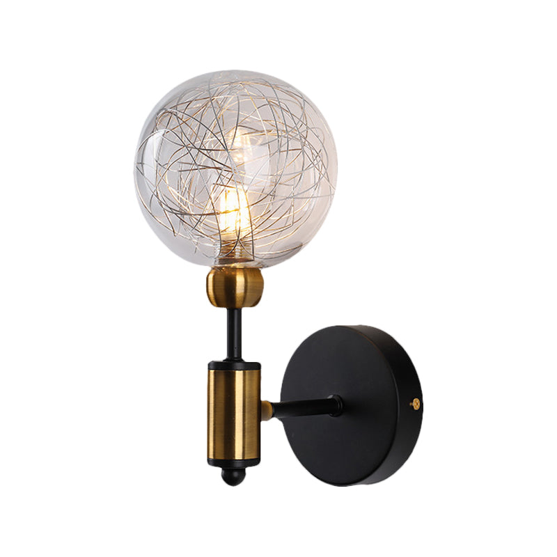 1/2 Lights Orb Wall Light Fixture Vintage Clear Glass Shade Wall Sconce Lighting in Black/Gold