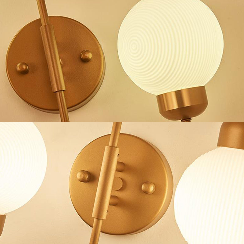 2 Heads Spherical Wall Sconce Modern White Glass Wall Mounted Light for Living Room