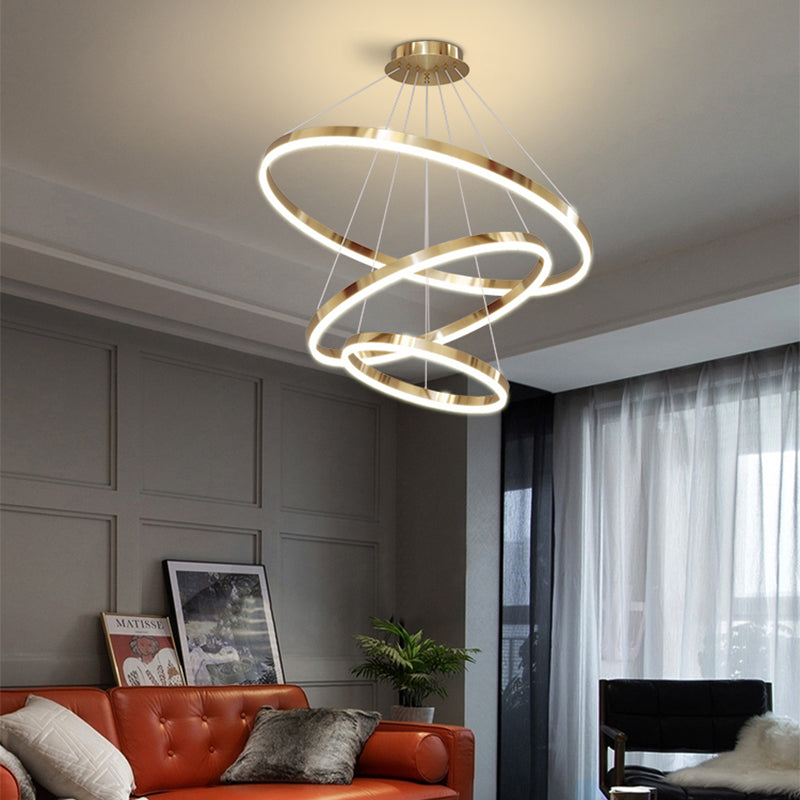 Multi-tier kroonluchter lamp Moderne ring kroonluchter verlichtingsarmaturen met witte acrylschaduw