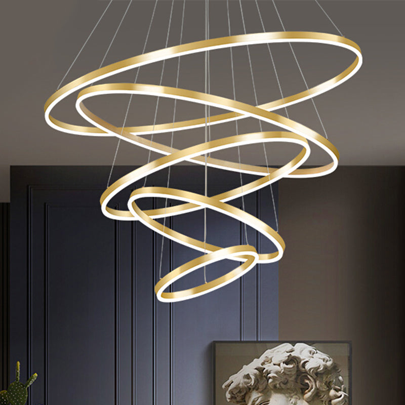 Multi-tier kroonluchter verlichtingsarmaturen Moderne ring kroonluchter lamp met witte acrylschaduw