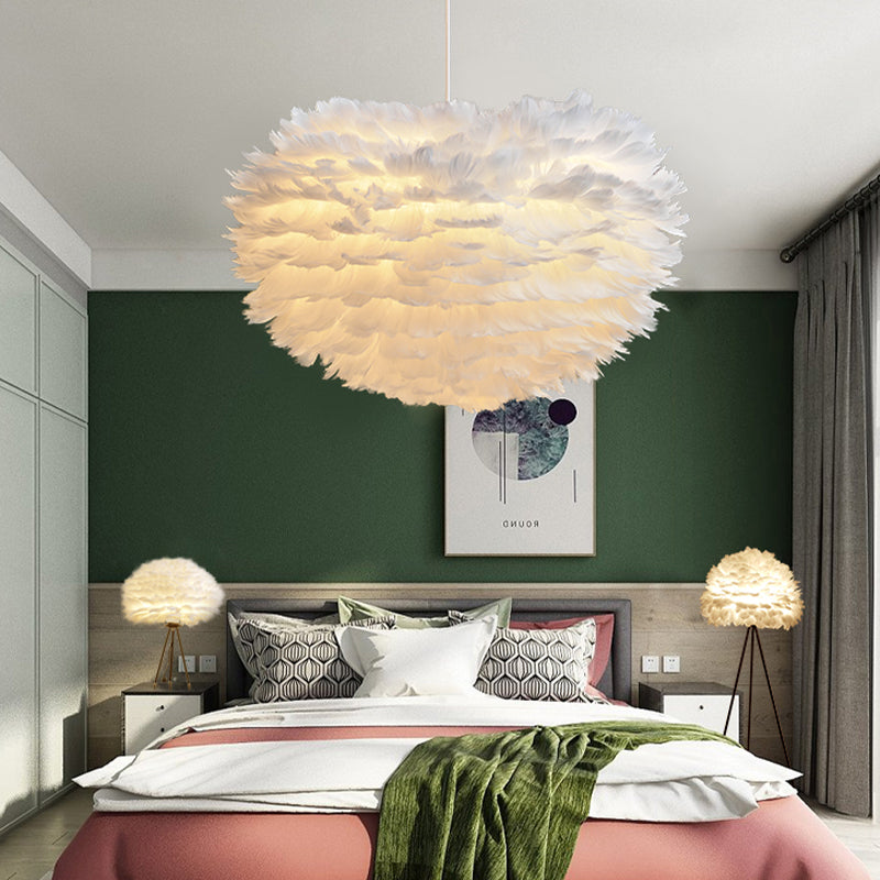 Lampada lampadinale Globe moderni lampadario a lampadario bianco multipla con tonalità di piuma