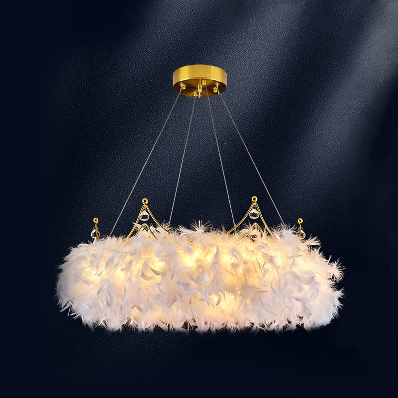 Crown kroonluchter lamp Moderne 1-licht witte kroonluchter verlichtingsarmaturen met verenschaduw