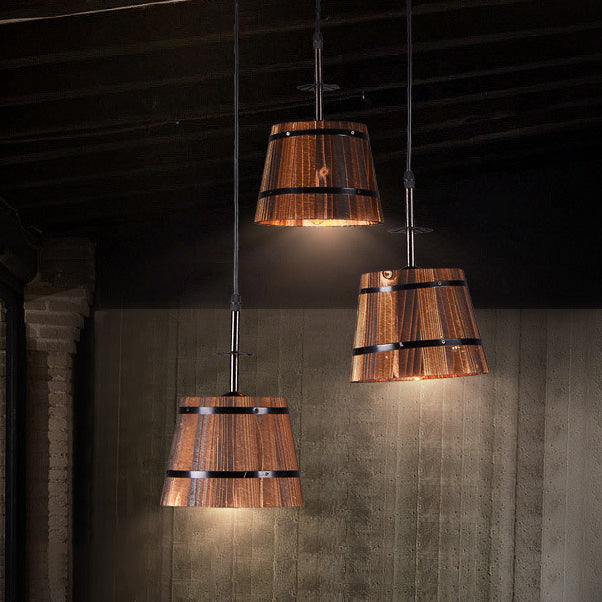 Lampada a ciondolo in legno in difficoltà di legno ristorante in legno vintage Luce sospesa