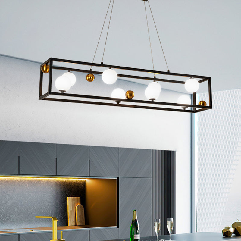 Rectangle Island Chandelier Lights Modern White Glass Pendant Lighting for Restaurant