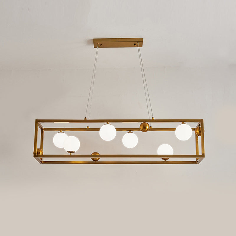 Rectangle Island Chandelier Lights Modern White Glass Pendant Lighting for Restaurant