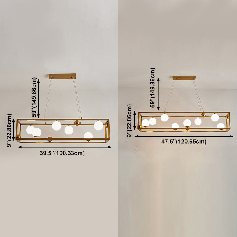 Rectangle Island Chandelier Lights Modern White Glass Pendant Lighting for Restaurant