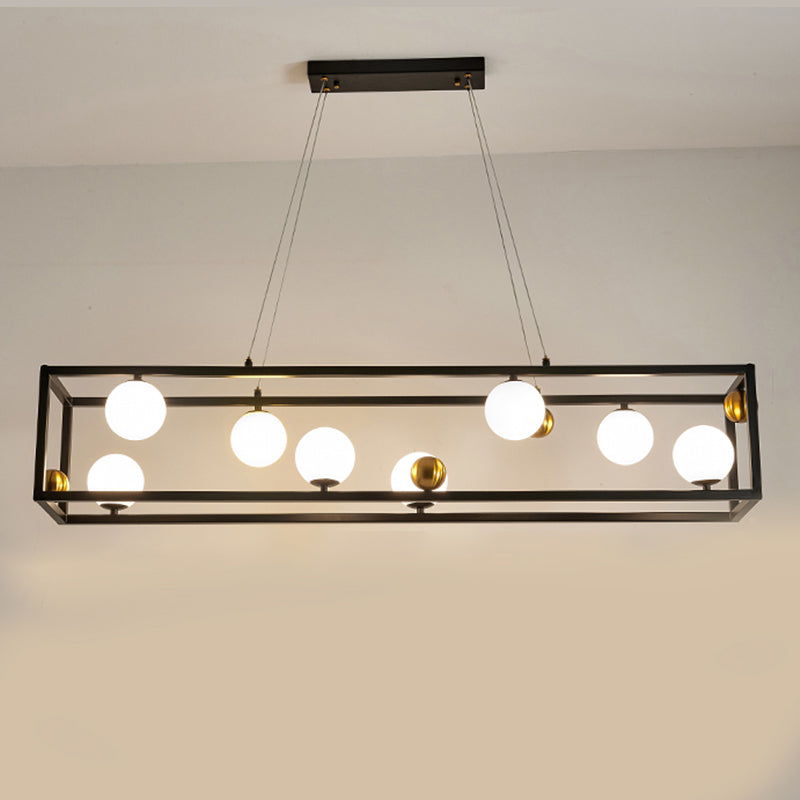 Rectangle Island Chandelier Lights Modern White Glass Pendant Lighting for Restaurant