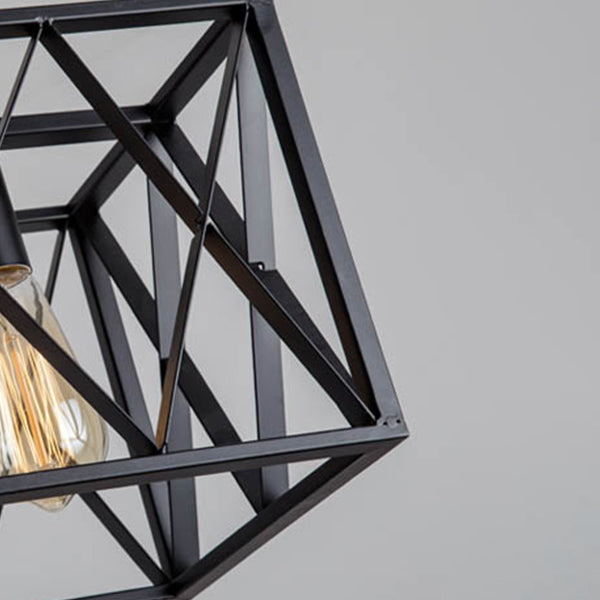 Black Cage Linear Chandelier 4/6 Lights Industrial Island Pendant Lights for Living Room