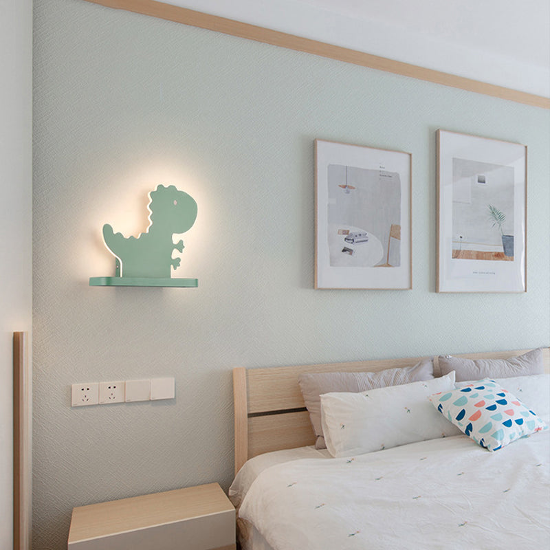 Green Dinosaur Metal Wall Sconce LED Wall Mounted Light Fixture for Child Room