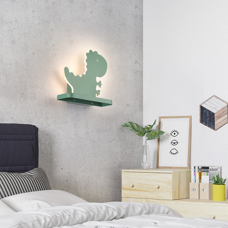 Green Dinosaur Metal Wall Sconce LED Wall Mounted Light Fixture for Child Room